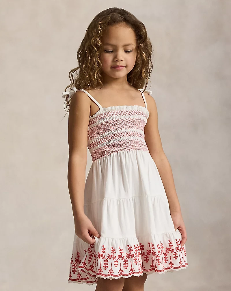 Smocked Eyelet Cotton Jersey Dress
