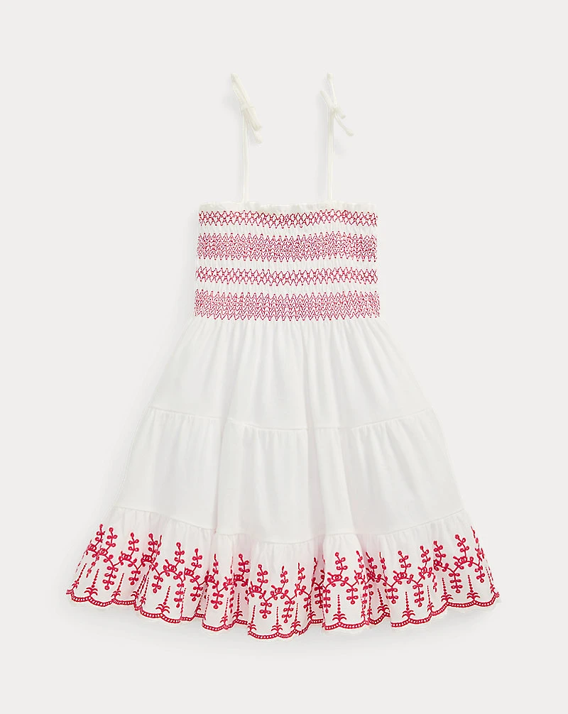 Smocked Eyelet Cotton Jersey Dress