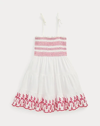 Smocked Eyelet Cotton Jersey Dress