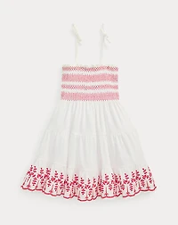 Smocked Eyelet Cotton Jersey Dress