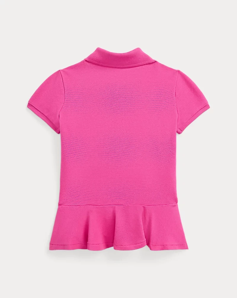 Stretch Mesh Peplum Polo Shirt