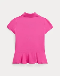 Stretch Mesh Peplum Polo Shirt