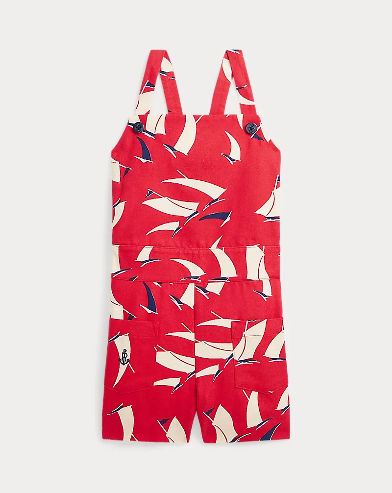 Sailboat-Print Cotton Canvas Romper