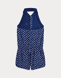 Dolphin-Print Mesh Polo Romper