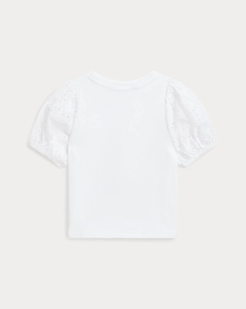 Cotton-Modal Eyelet-Sleeve Top