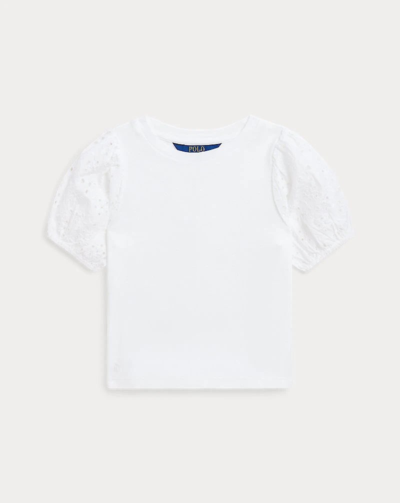 Cotton-Modal Eyelet-Sleeve Top