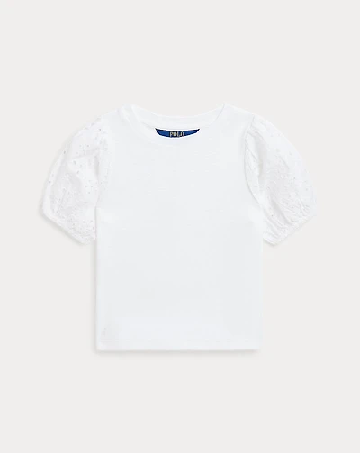 Cotton-Modal Eyelet-Sleeve Top