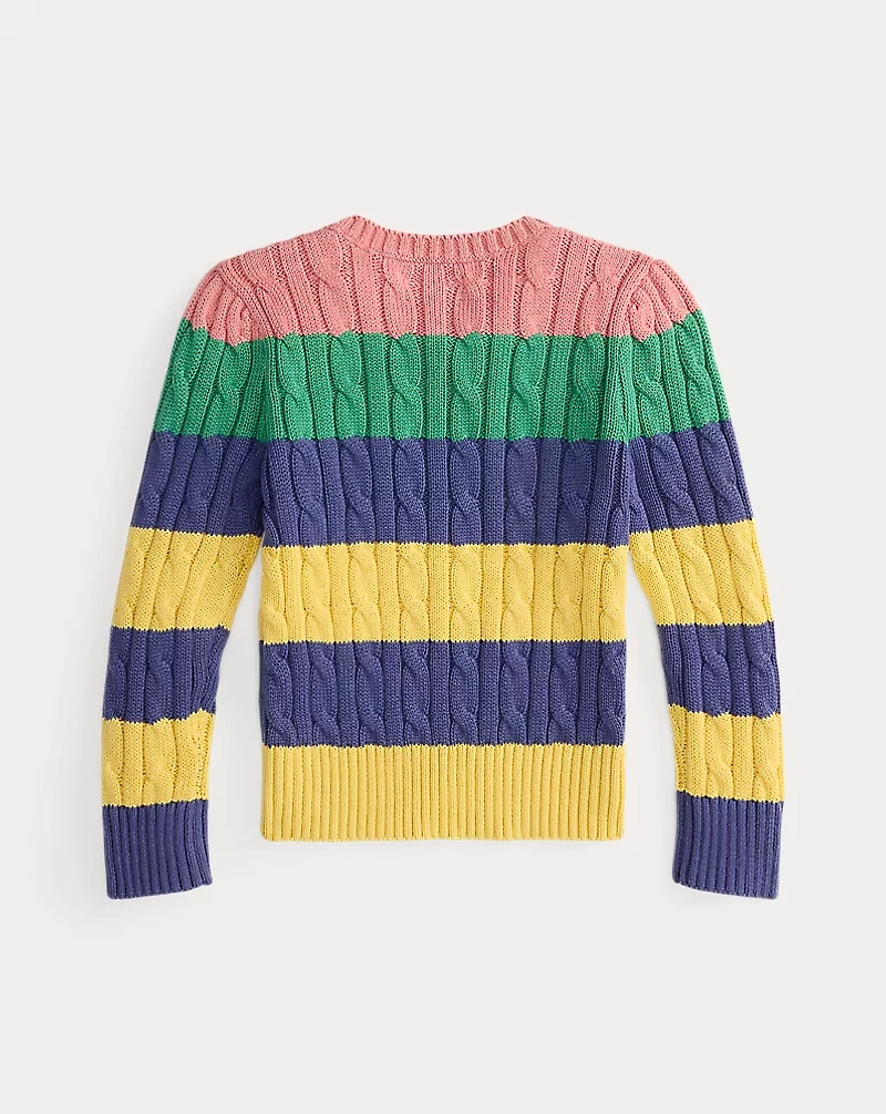 Striped Cable-Knit Cotton Sweater