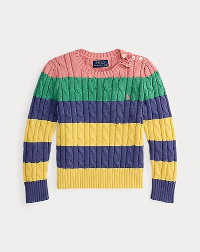 Striped Cable-Knit Cotton Sweater