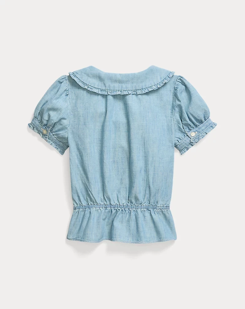 Indigo Cotton Chambray Peplum Top