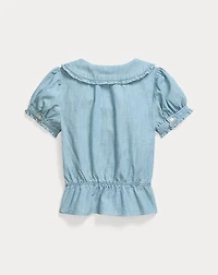 Indigo Cotton Chambray Peplum Top