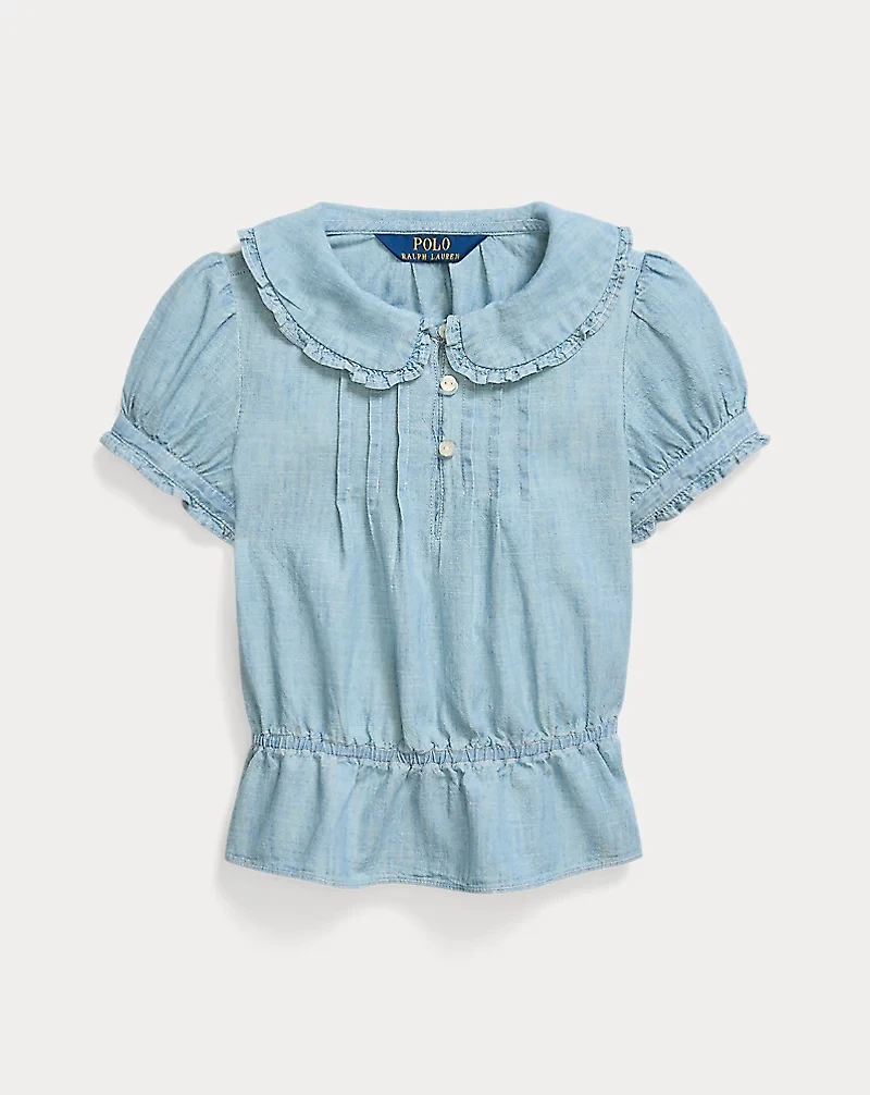 Indigo Cotton Chambray Peplum Top