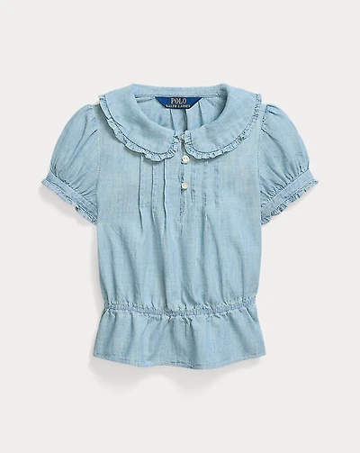Indigo Cotton Chambray Peplum Top