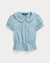Indigo Cotton Chambray Peplum Top