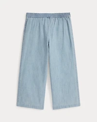 Indigo Cotton Chambray Wide-Leg Pant