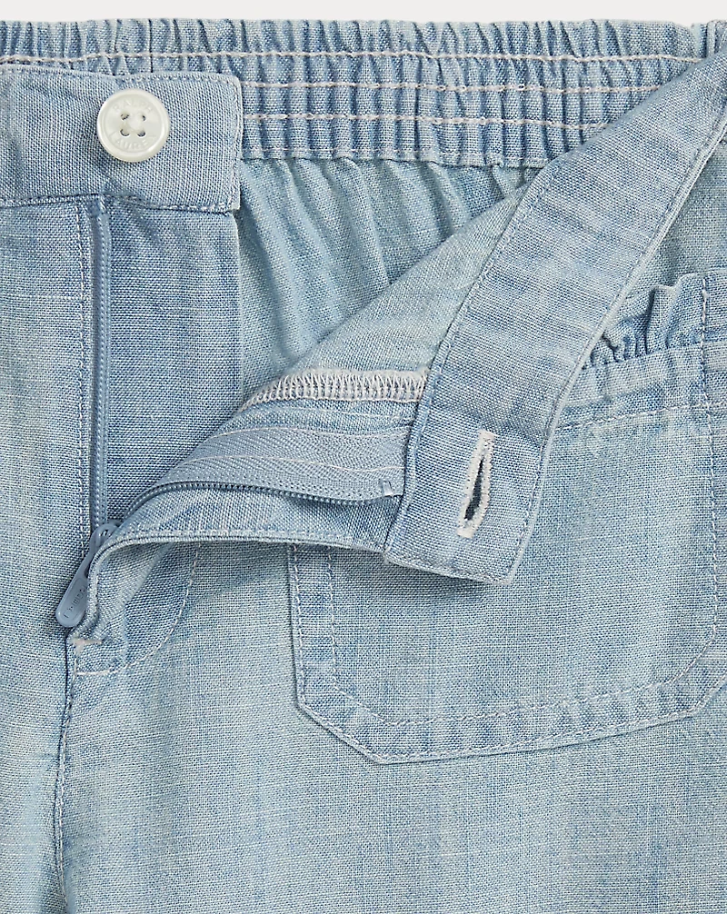 Indigo Cotton Chambray Wide-Leg Pant