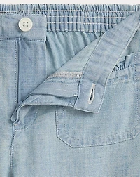 Indigo Cotton Chambray Wide-Leg Pant