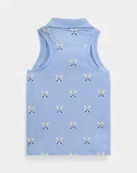 Tennis-Print Mesh Sleeveless Polo Shirt