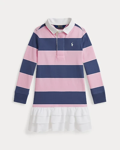 Woven-Skirt Striped Cotton Rugby Dress