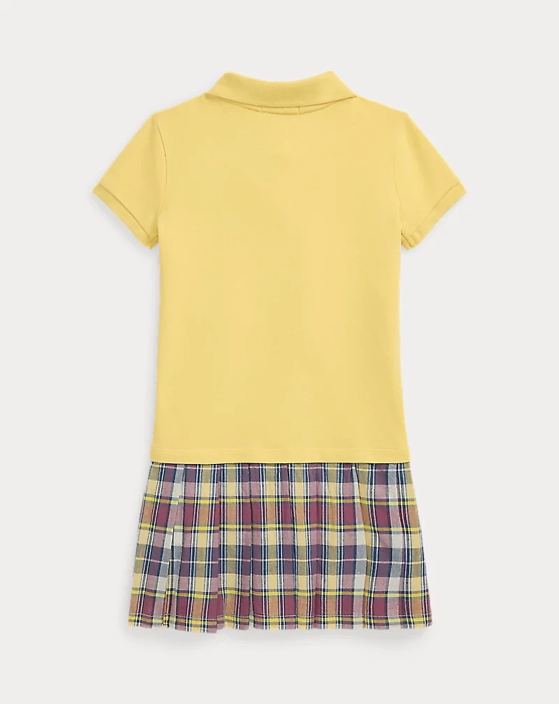 Plaid-Skirt Stretch Mesh Polo Dress