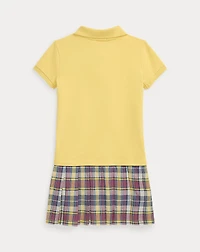 Plaid-Skirt Stretch Mesh Polo Dress