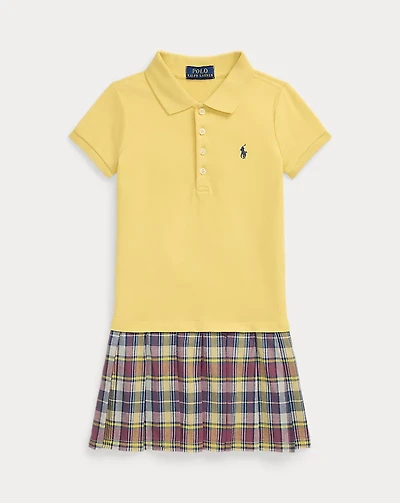 Plaid-Skirt Stretch Mesh Polo Dress