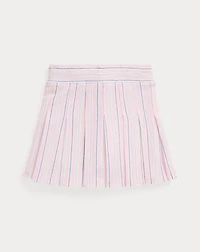 Striped Pleated Oxford Mesh Skort