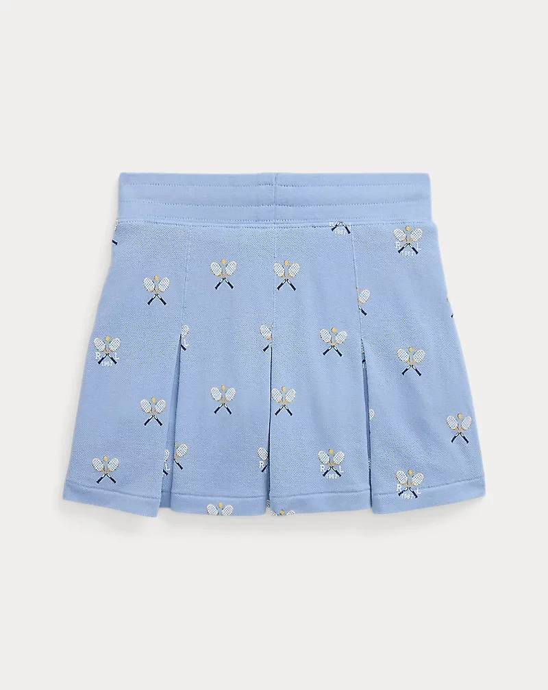 Tennis-Print Stretch Mesh Skort