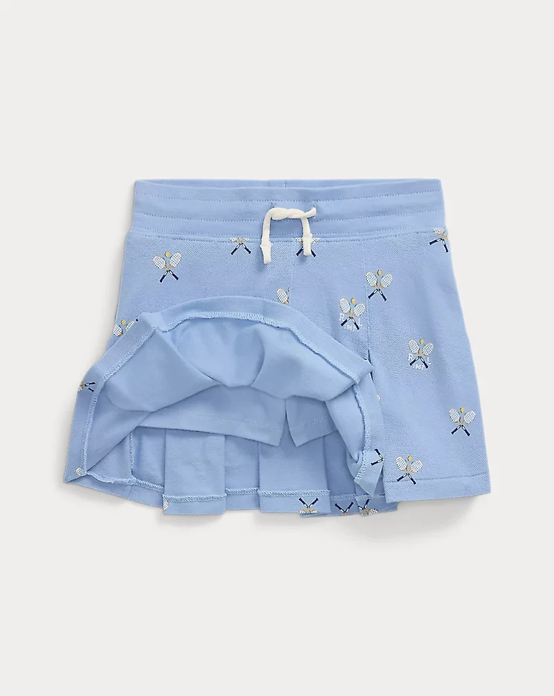 Tennis-Print Stretch Mesh Skort