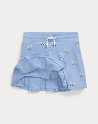 Tennis-Print Stretch Mesh Skort