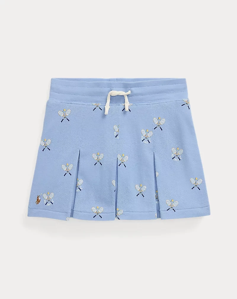 Tennis-Print Stretch Mesh Skort