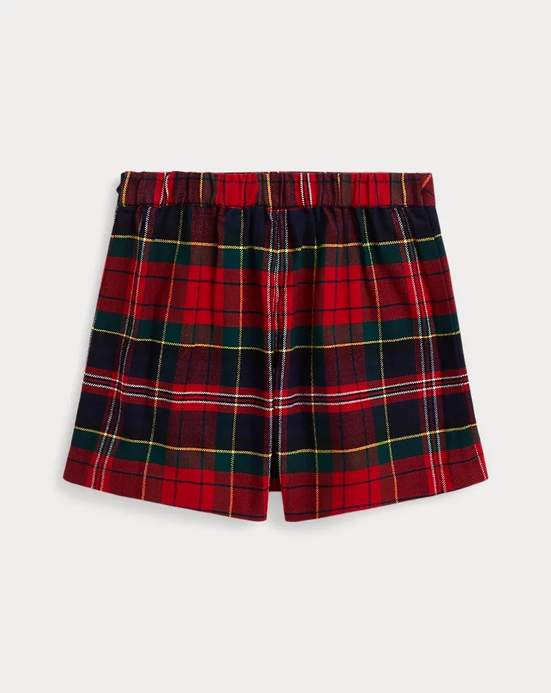Plaid Faux-Wrap Cotton Flannel Skort