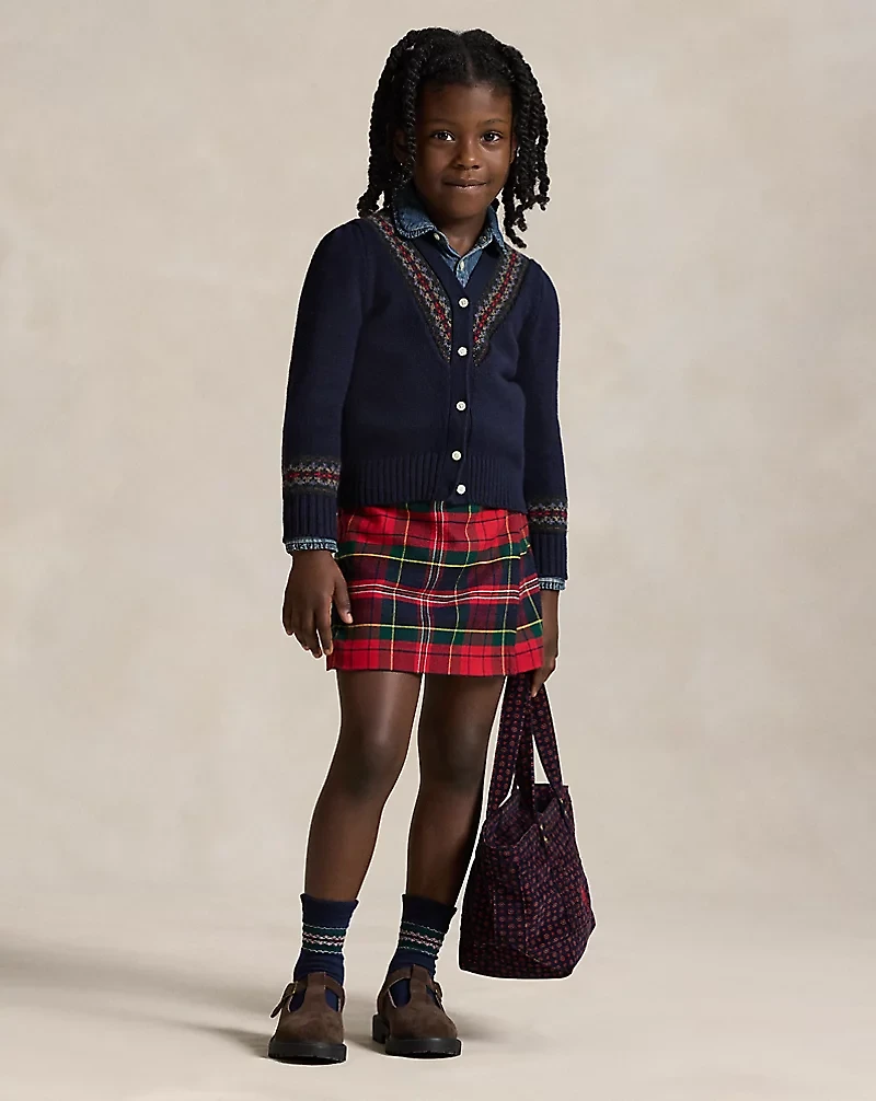 Plaid Faux-Wrap Cotton Flannel Skort