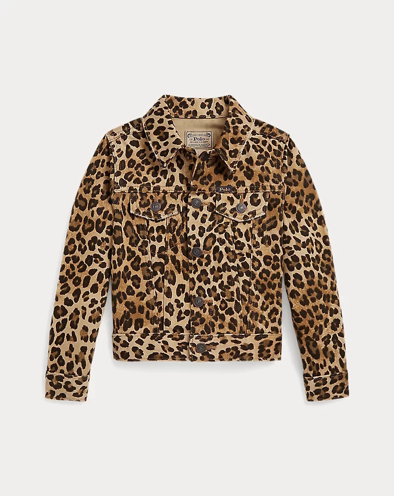 Leopard-Print Denim Trucker Jacket