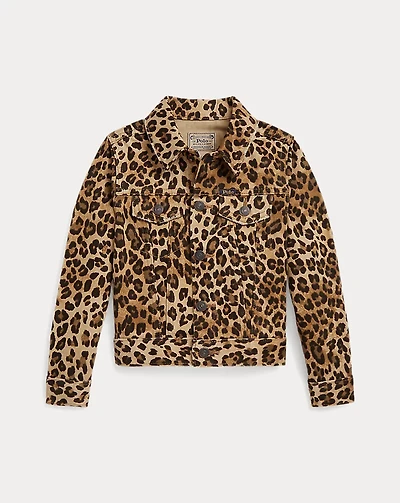 Leopard-Print Denim Trucker Jacket