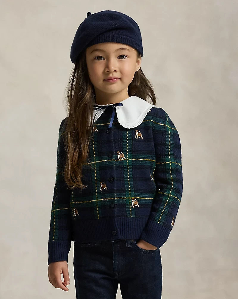 Dog-Embroidered Wool Cardigan