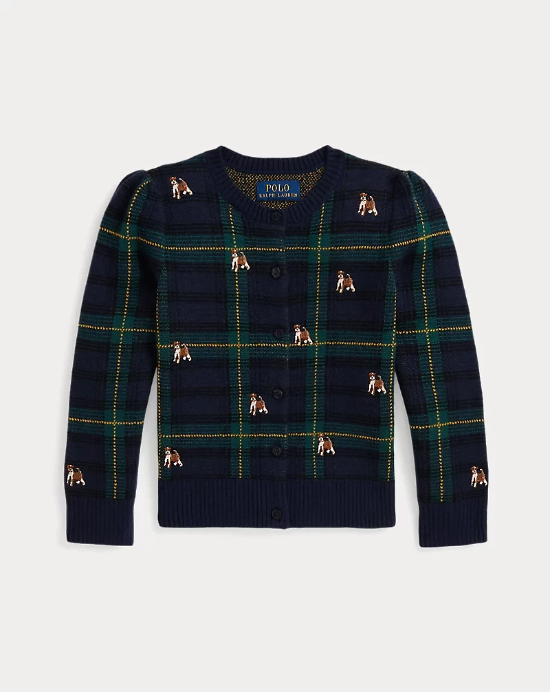 Dog-Embroidered Wool Cardigan