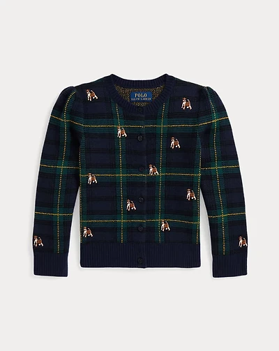 Dog-Embroidered Wool Cardigan