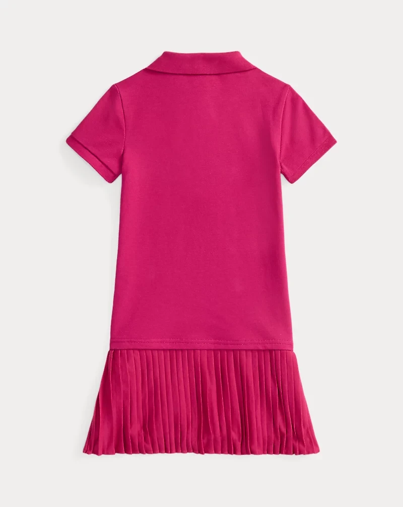 Pleated Stretch Mesh Polo Dress