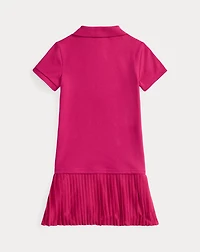 Pleated Stretch Mesh Polo Dress