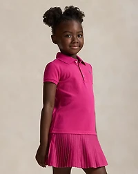 Pleated Stretch Mesh Polo Dress