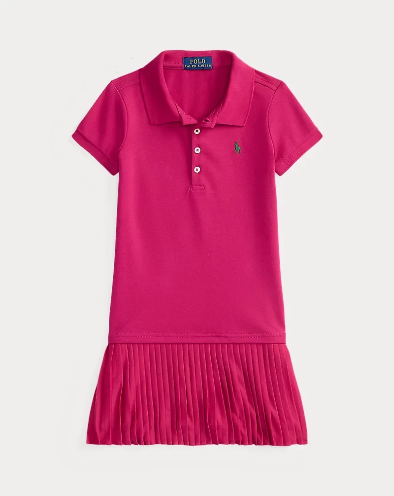 Pleated Stretch Mesh Polo Dress