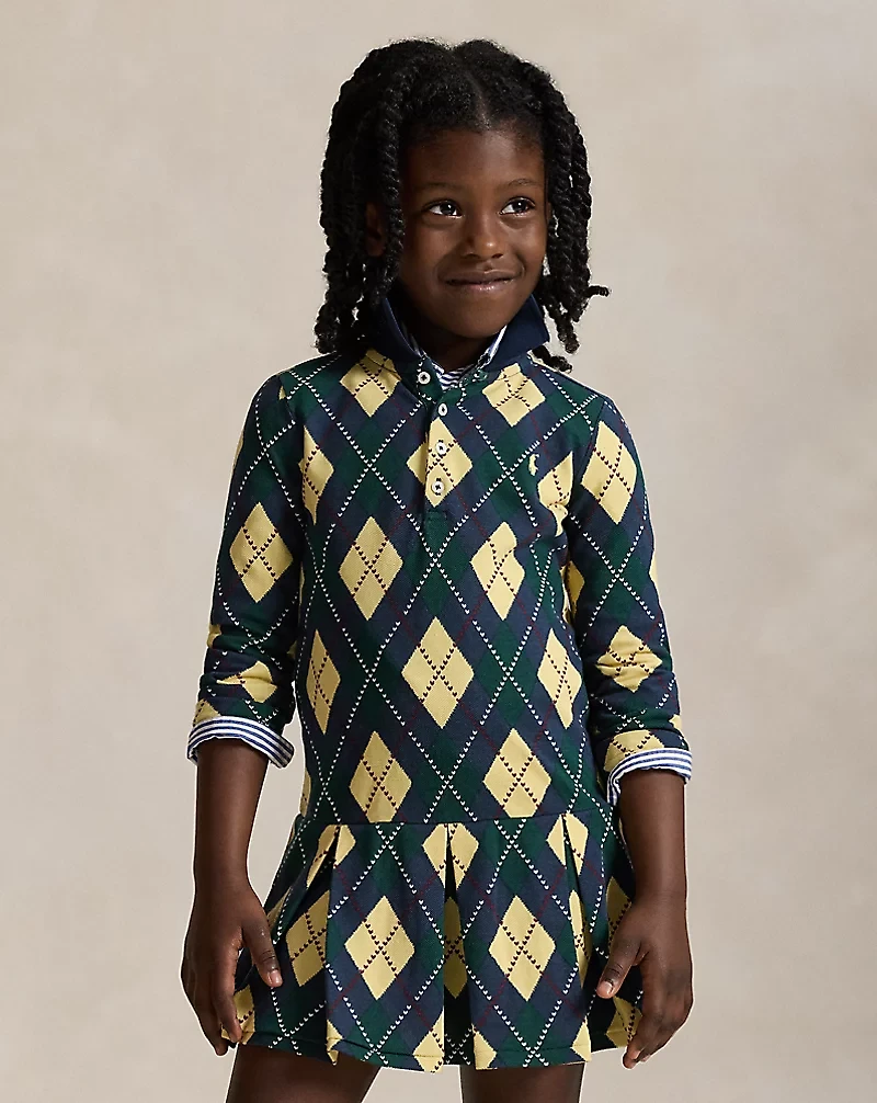 Argyle Stretch Mesh Polo Dress
