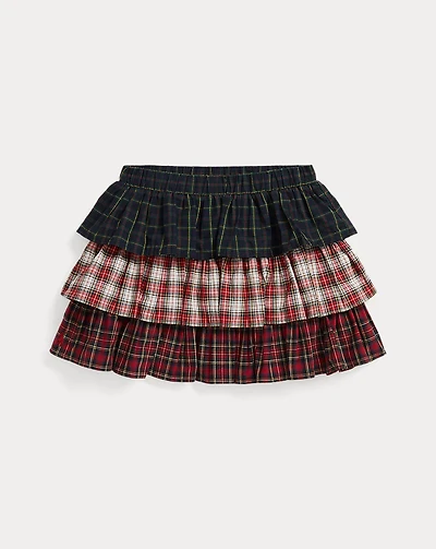 Plaid Tiered Poplin Skirt