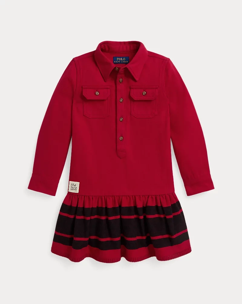 Drop-Waist Flannel Cotton Shirtdress