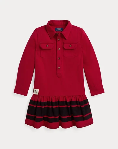 Drop-Waist Flannel Cotton Shirtdress