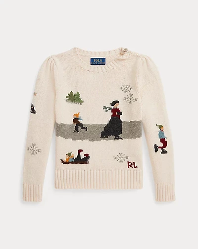 Ice Skater-Intarsia Crewneck Sweater