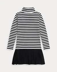 Striped Stretch Jersey Turtleneck Dress