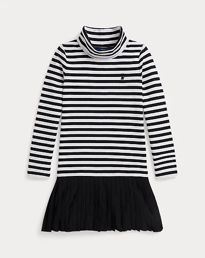 Striped Stretch Jersey Turtleneck Dress