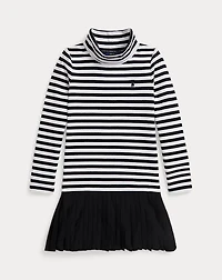 Striped Stretch Jersey Turtleneck Dress